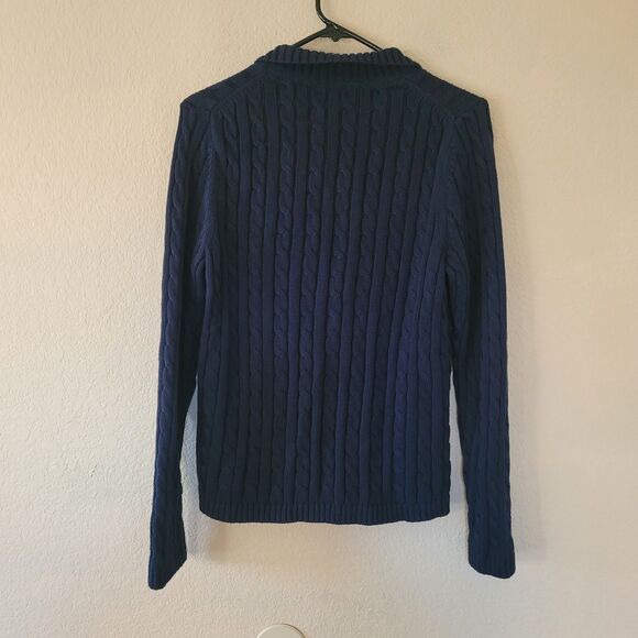 L. L. Bean Blue Cable Knit Zip Up Sweater Womens Medium 243978 Fisherman Outdoor - Picture 6 of 6